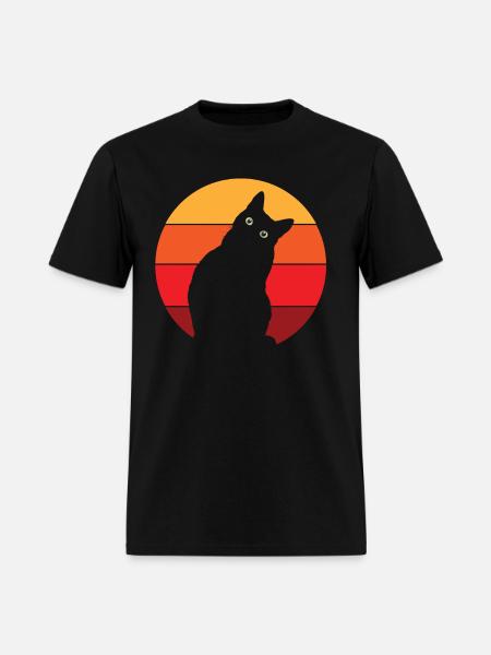 Vintage Retro 80s Curious Cute Cat on Sunset - Men's T-Shirt - black