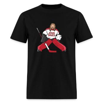 Funny Hockey Jesus Saves Hockey Goalie - Men's T-Shirt - black - Front - Jose (178cm)