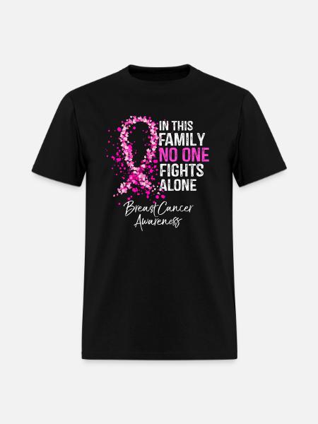 In This Family No One Fights Alone Breast Cancer - Men's T-Shirt - black