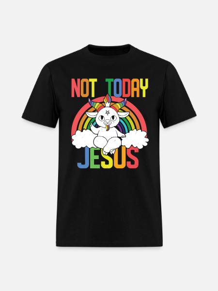 Not Today Jesus Baphomet Funny Rainbow Satanic Ath - Men's T-Shirt - black