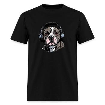 American bully wearing headset artsy design - Men's T-Shirt - black - Front - Jose (178cm)