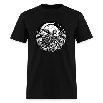 Sea Turtle Moon Black and White Ocean Waves Art - Men's T-Shirt - black - Front - Jose (178cm)