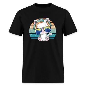Hip Hop Music Dj Cat Kitty With Earphone Pet - Men's T-Shirt - black - Front - Jose (178cm)