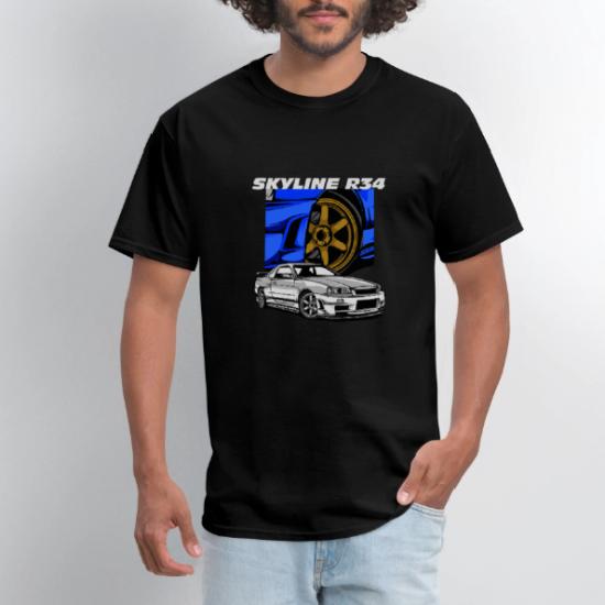 T-Shirt Homme Fast GTR Skyline R34 JDM Legend - 100% Coton - Design Voiture Tunée - Cadeau Passion Auto - 12