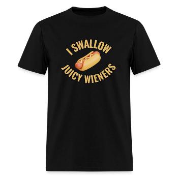 I Swallow Juicy Wieners Humor Funny Wiener T-Shirt - Men's T-Shirt - black - Front - Jose (178cm)