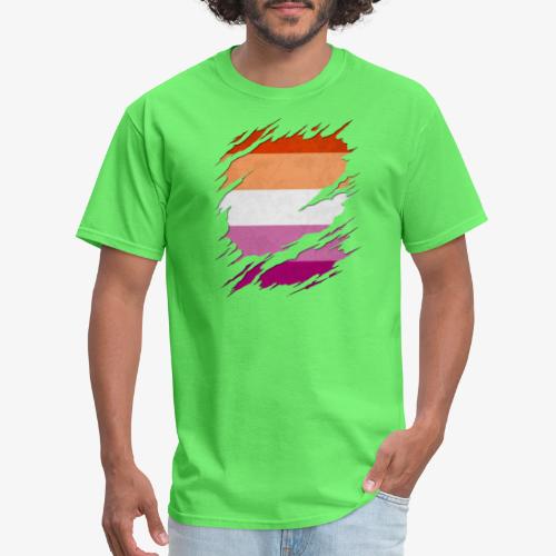 Lesbian Pride Flag Ripped Reveal - Men's T-Shirt