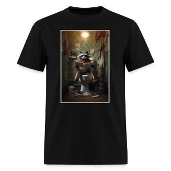 Humorous Raccoon Reading Newspaper on Toilet - Men's T-Shirt - black - Front - Jose (178cm)