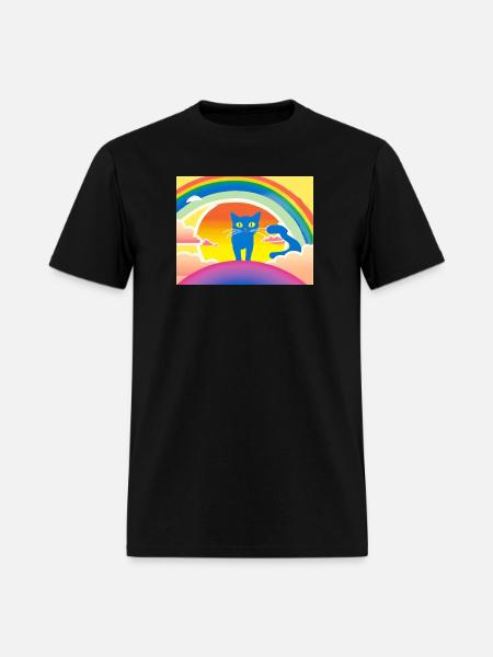 Blue Cat Rainbow Sunset - Men's T-Shirt - black