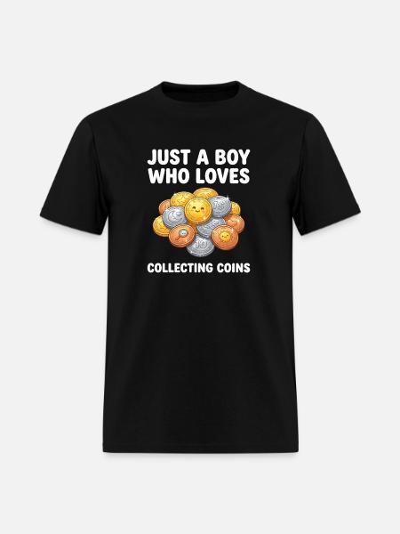 Coin-Loving Boy Collecting Coins - Men's T-Shirt - black