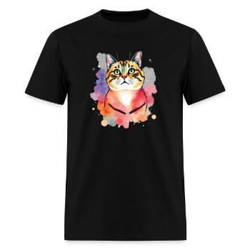 Elegant Watercolor Cat T-Shirt – Artistic Cat Love - Men's T-Shirt - black - Front - Jose (178cm)
