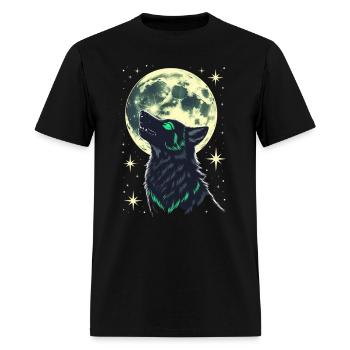 Celestial Howl – Mystical Wolf Under Moonlight - Men's T-Shirt - black - Front - Jose (178cm)