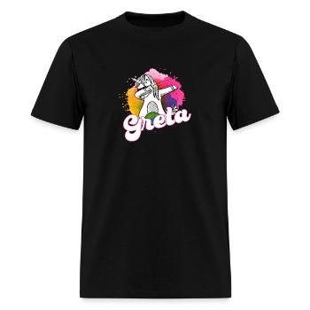 GRETA - Beautiful name with dabbing unicorn - Men's T-Shirt - black - Front - Jose (178cm)