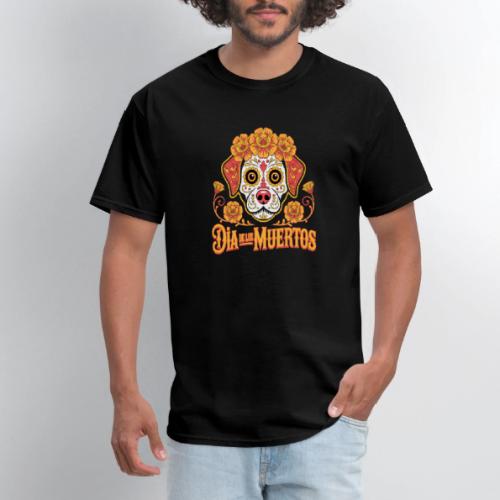 Dia De Los Muertos Dog Skull Flowers - Men's T-Shirt