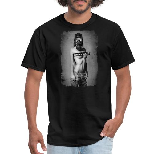 nude girl with gas mask - CORONA SUCKS - Men's T-Shirt