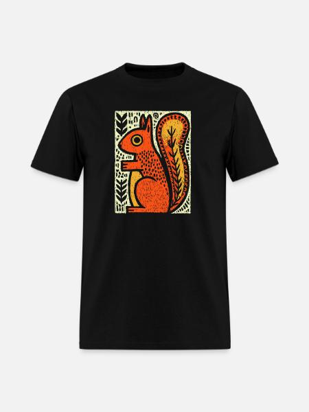 Squirrel in Rustic Woodcut - Men's T-Shirt - black