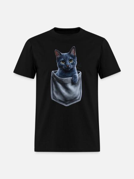 Russian Blue Cat In Pocket - Men's T-Shirt - black