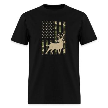 Camo American Flag Deer Elk Buck Hunting - Men's T-Shirt - black - Front - Jose (178cm)