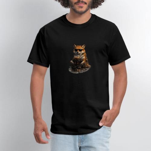 Cool Red Fox Wearing Sunglasses Drinking Coffee - Men's T-Shirt