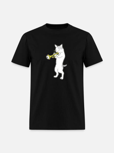 Music - jazz | trumpet | cat playing trumpet | - Men's T-Shirt - black