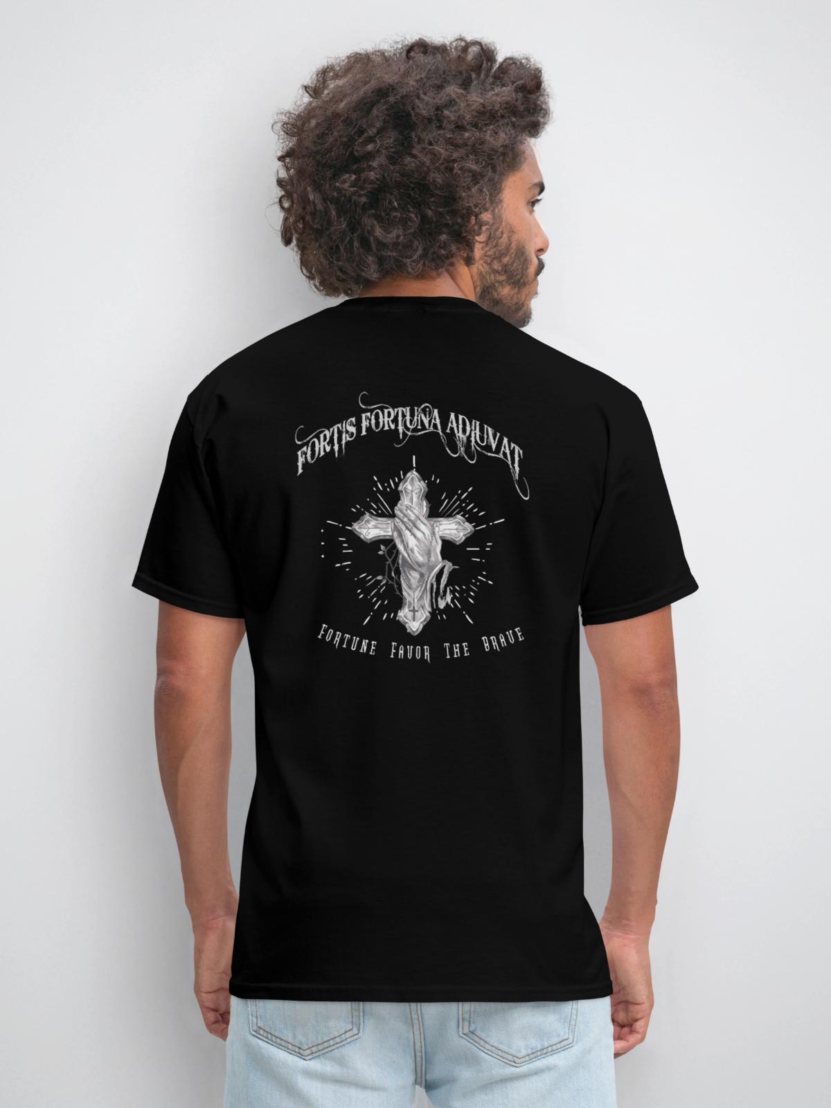 Fortis Fortuna Adiuvat - Cross and Hand Tattoo - Men's T-Shirt - black - Back - Jose (178cm)