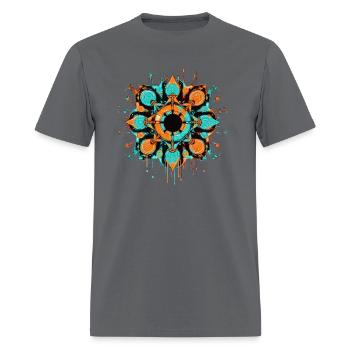 Cyberpunk Mandala - Abstract Tech Art with Teal - Men's T-Shirt - charcoal - Front - Jose (178cm)