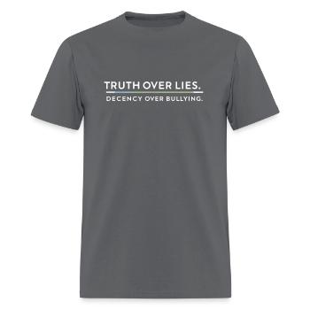 Pro-Democracy 'Truth Over Lies' Tee - Men's T-Shirt - charcoal - Front - Jose (178cm)