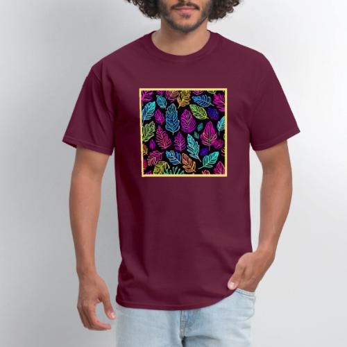 Luminous Foliage Tapestry: Neon Leaves Symphony - Men's T-Shirt