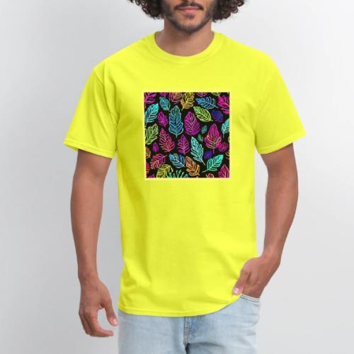 Luminous Foliage Tapestry: Neon Leaves Symphony - Men's T-Shirt