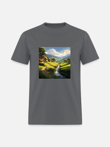 rustic stone houses village - Men's T-Shirt - charcoal