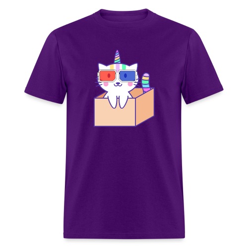 Unicorn cat with 3D glasses doing Vision Therapy! - Men's T-Shirt