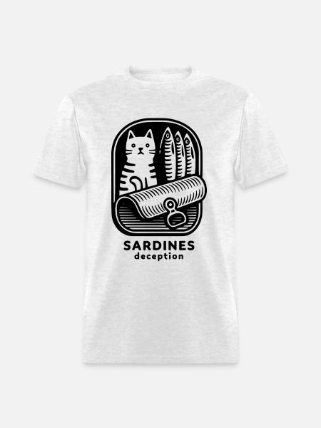 Funny Cat Sardines Deception - Men's T-Shirt - light heather gray