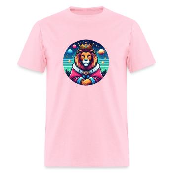 An lion wearing a crown and royal robes - Men's T-Shirt - pink - Front - Jose (178cm)