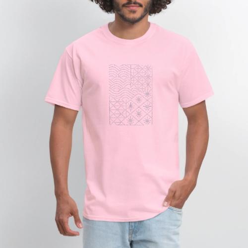 Geometric Wave & Star Sashiko Stitch Pattern - Men's T-Shirt