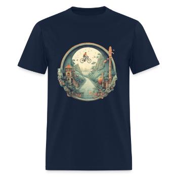 Flying Bicycle Over Mountain Roads T-shirt Design - Men's T-Shirt - navy - Front - Jose (178cm)