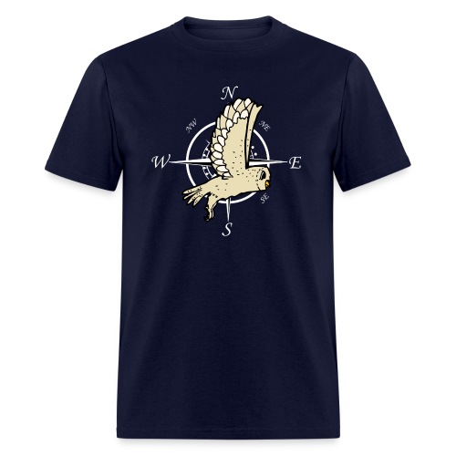Travelling Owl - Flying Owl & Compass (on black) - Men's T-Shirt