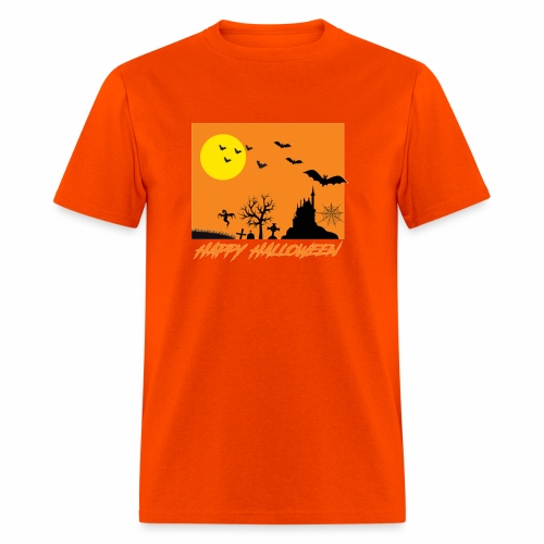 Moonlit Haunted House Ghost Bat Cobweb Gravestone. - Men's T-Shirt