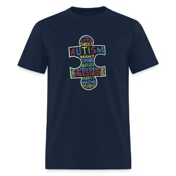 Autism Awareness Shirt Puzzle Piece Words Autistic - Men's T-Shirt - navy - Front - Jose (178cm)