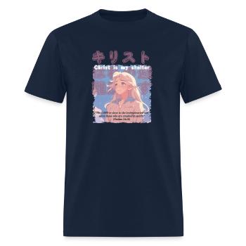 Christian Manga with Kanjis - Christ is My Shelter - Men's T-Shirt - navy - Front - Jose (178cm)