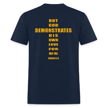 But God demonstrates his own love for us romans5:8 - Men's T-Shirt - navy - Back - Jose (178cm)