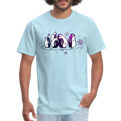 Purple penguins with snowflakes. Winter, snow and - Men's T-Shirt