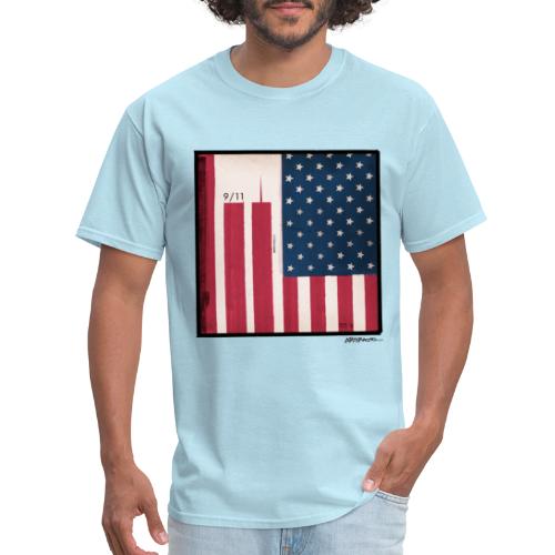 9 11 WTC Silhouette On Stars And Stripes - Men's T-Shirt