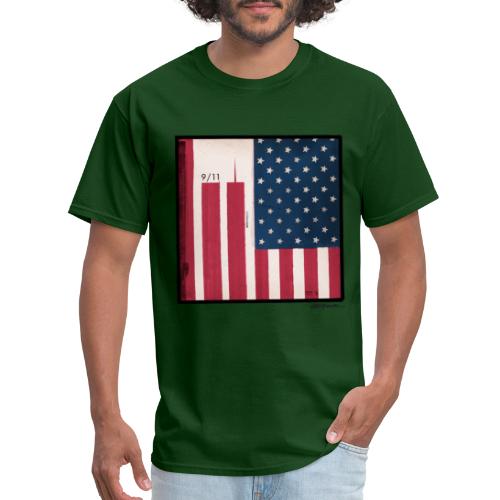 9 11 WTC Silhouette On Stars And Stripes - Men's T-Shirt