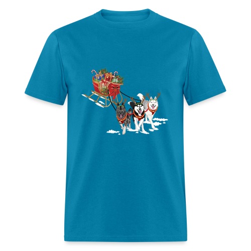 Siberian Husky Pulls Santa's Sleigh! - Men's T-Shirt