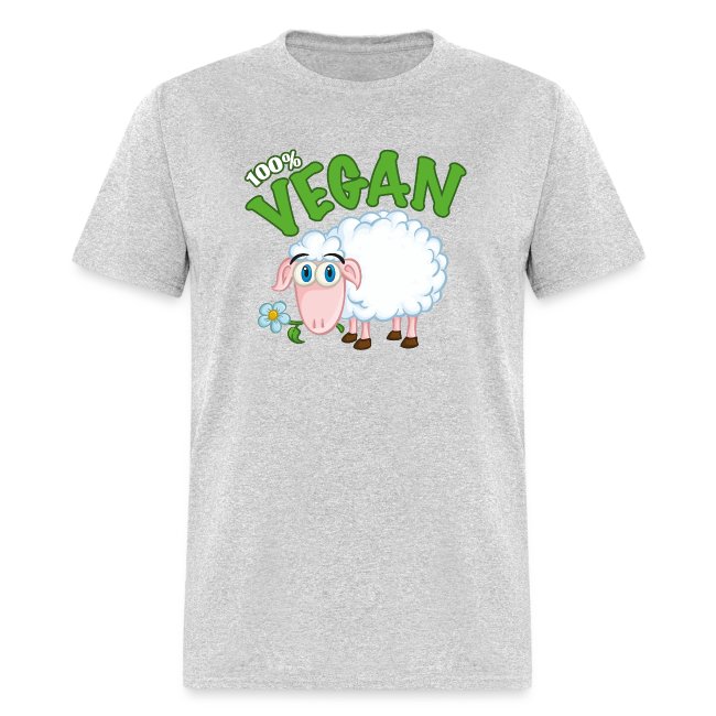 Funny Vegan Logo With Cute Sheep Eating A Flower