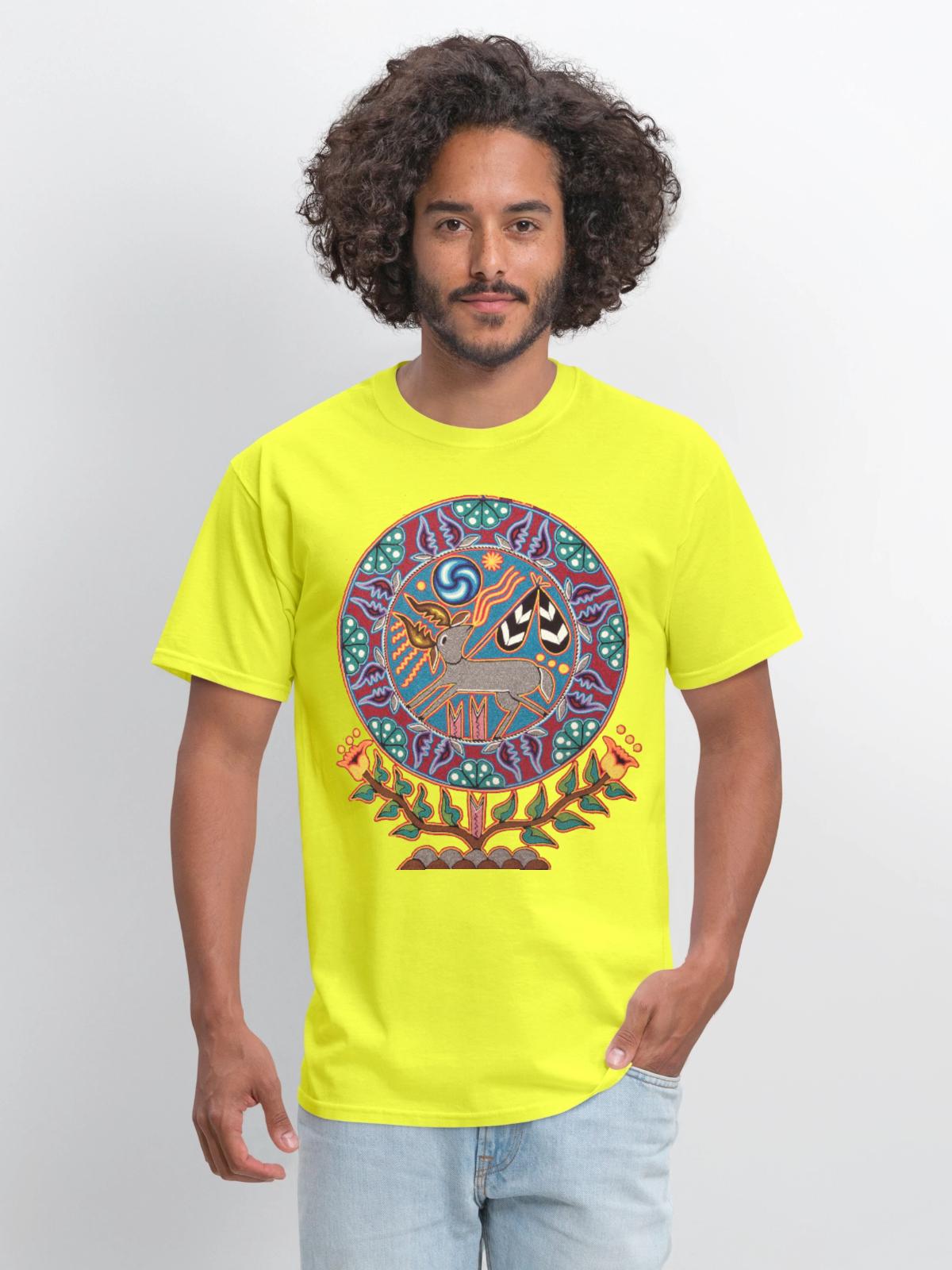 Native Huichol Peyote Deer - Men's T-Shirt - safety green - Front - Jose (178cm)