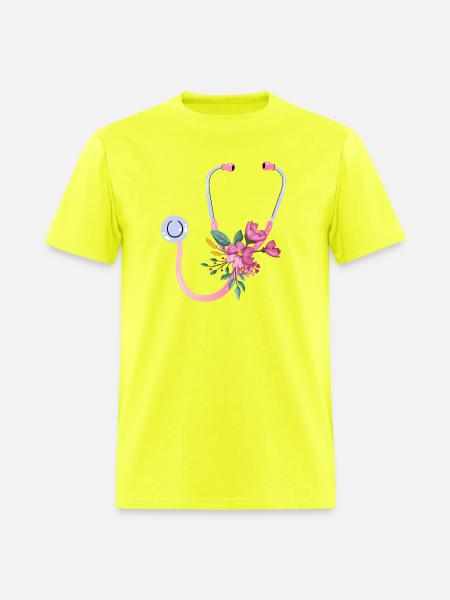 Floral Stethoscope - Men's T-Shirt - safety green