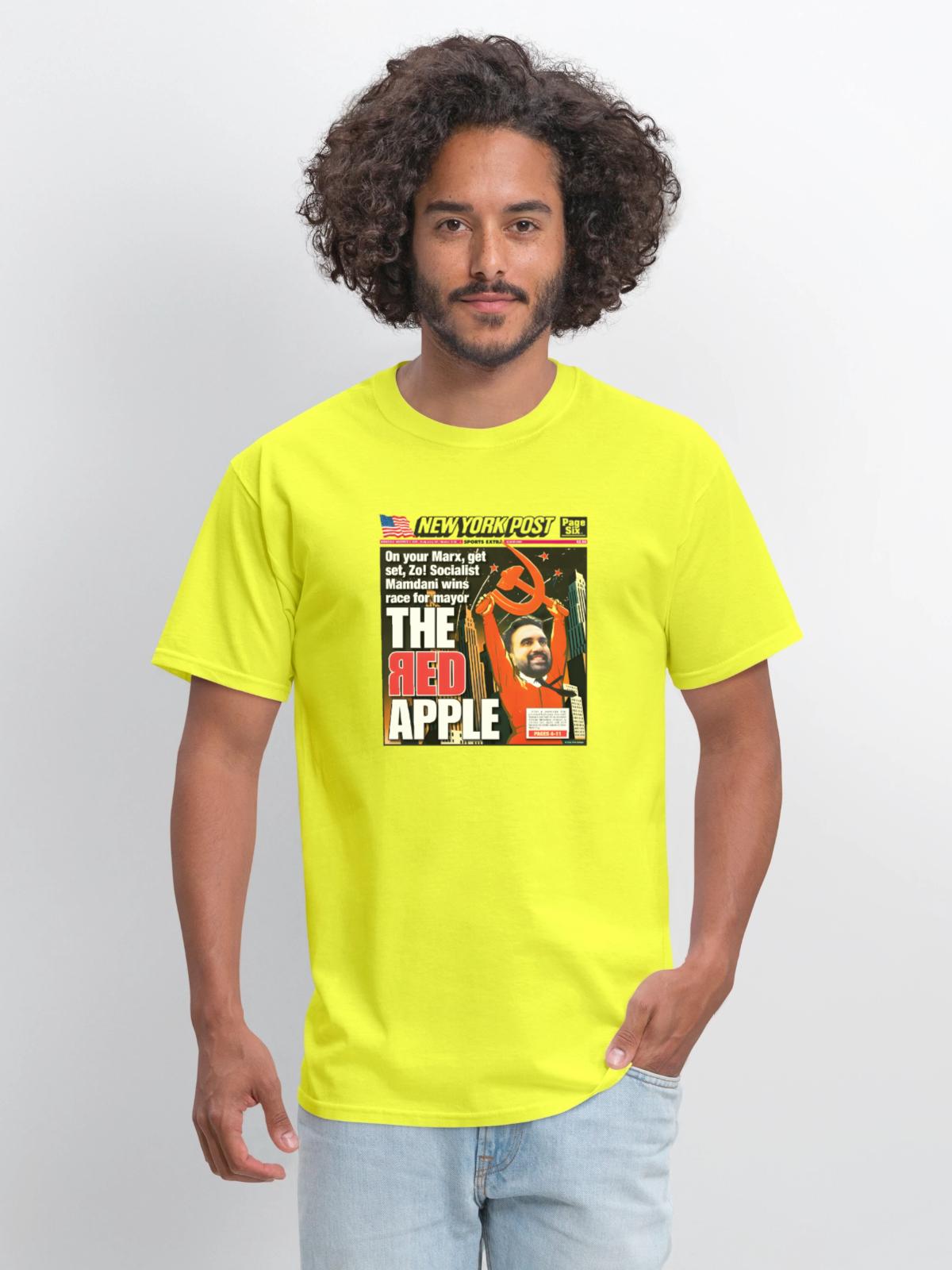 The Red Apple New York Post Zohran Mamdani - Men's T-Shirt - safety green - Front - Jose (178cm)