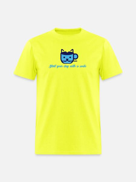 Blue Cat Morning Smile - Men's T-Shirt - safety green