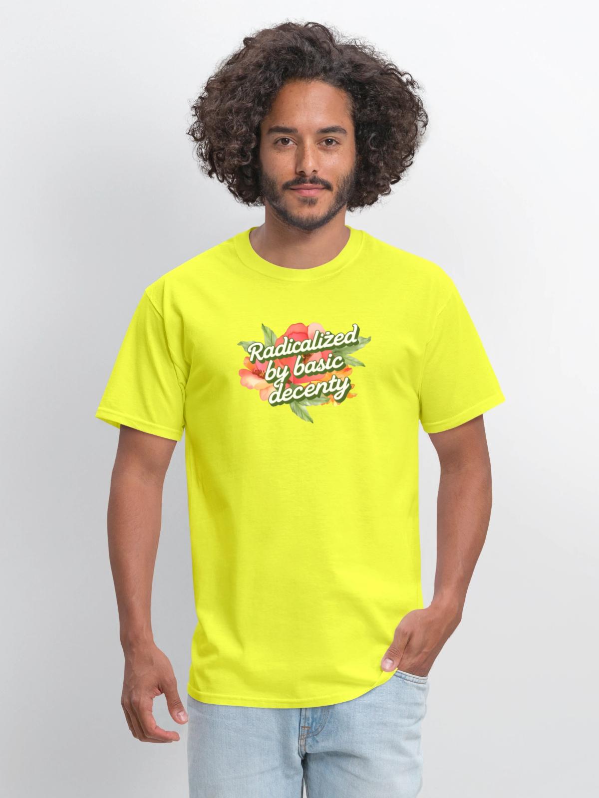Radicalized by Basic Decency - Men's T-Shirt - safety green - Front - Jose (178cm)