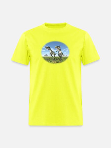 Monolophosaurus in a Prehistoric Landscape - Men's T-Shirt - safety green